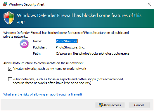 Prompt on launch from the Windows Firewall