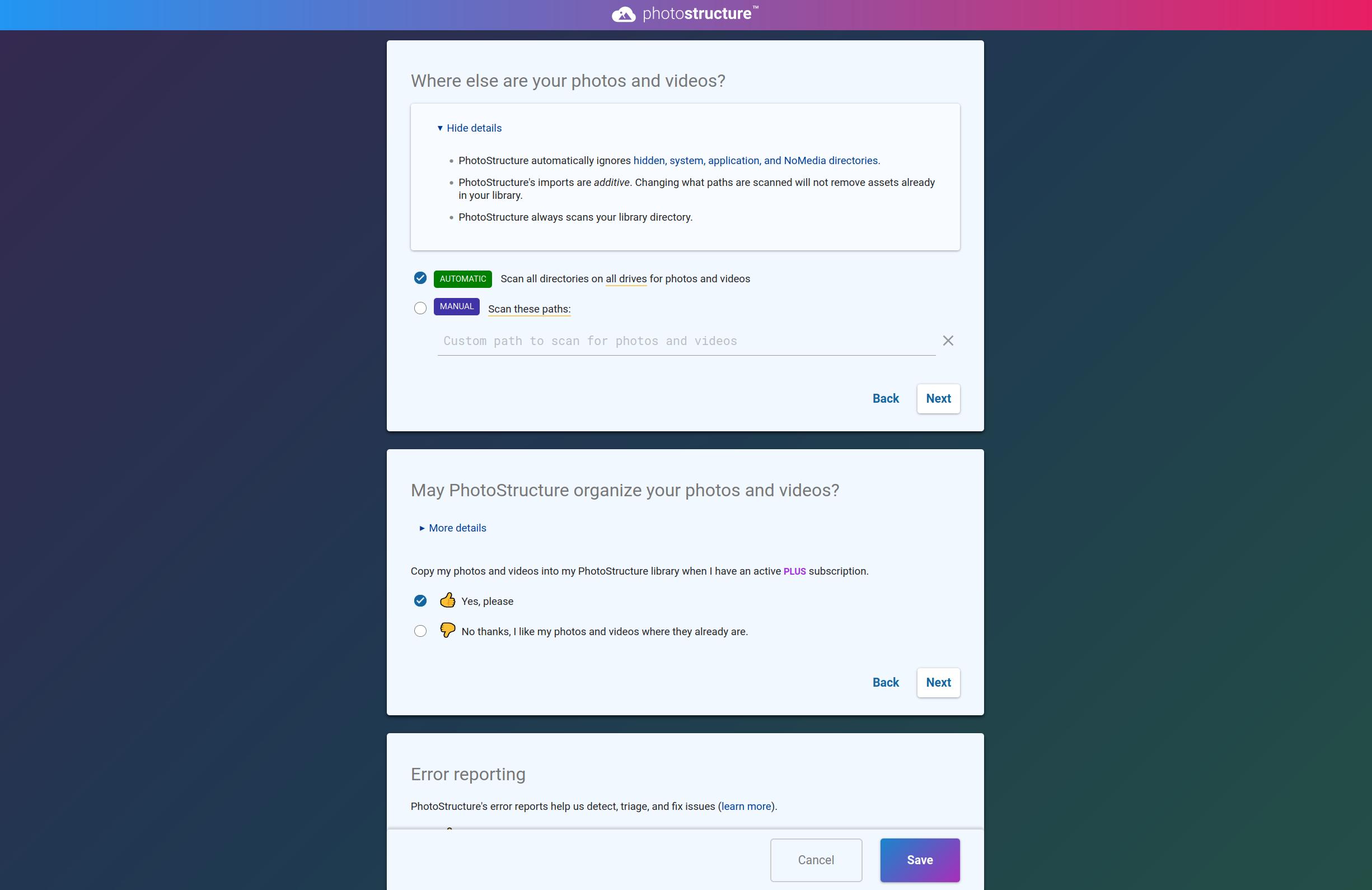 PhotoStructure&rsquo;s settings page