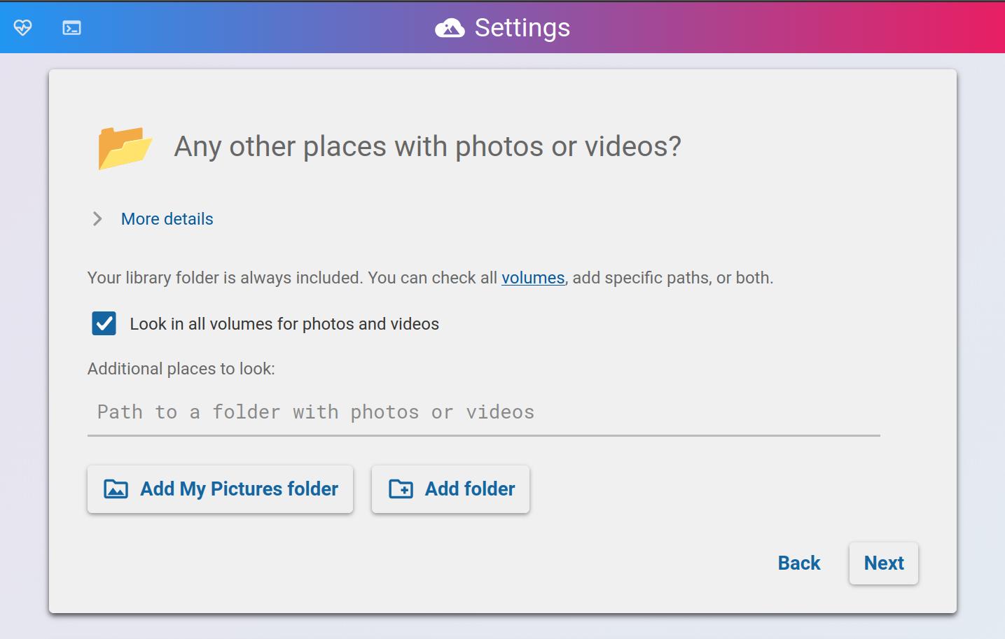 The scan paths section of the settings page