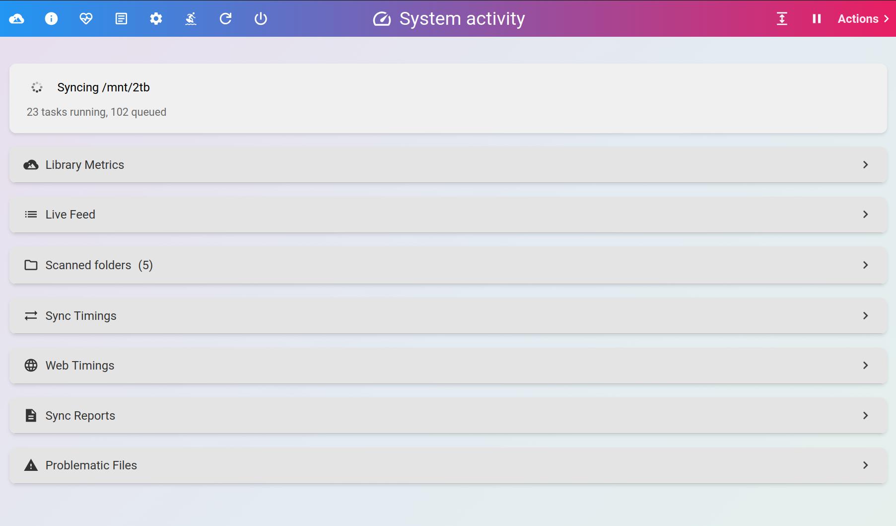 The System activity page shows sync status at a glance
