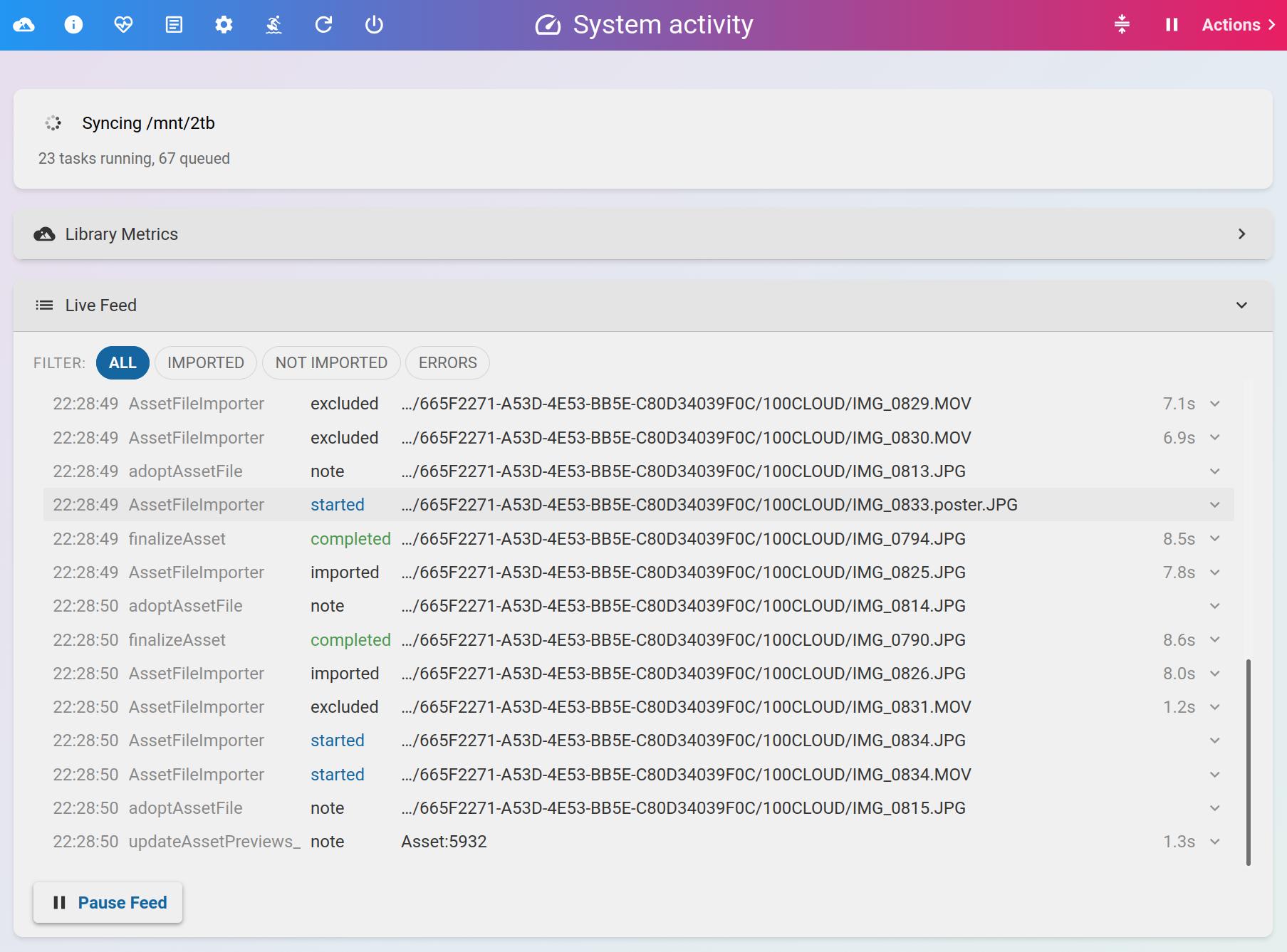 Real-time sync events with filter buttons