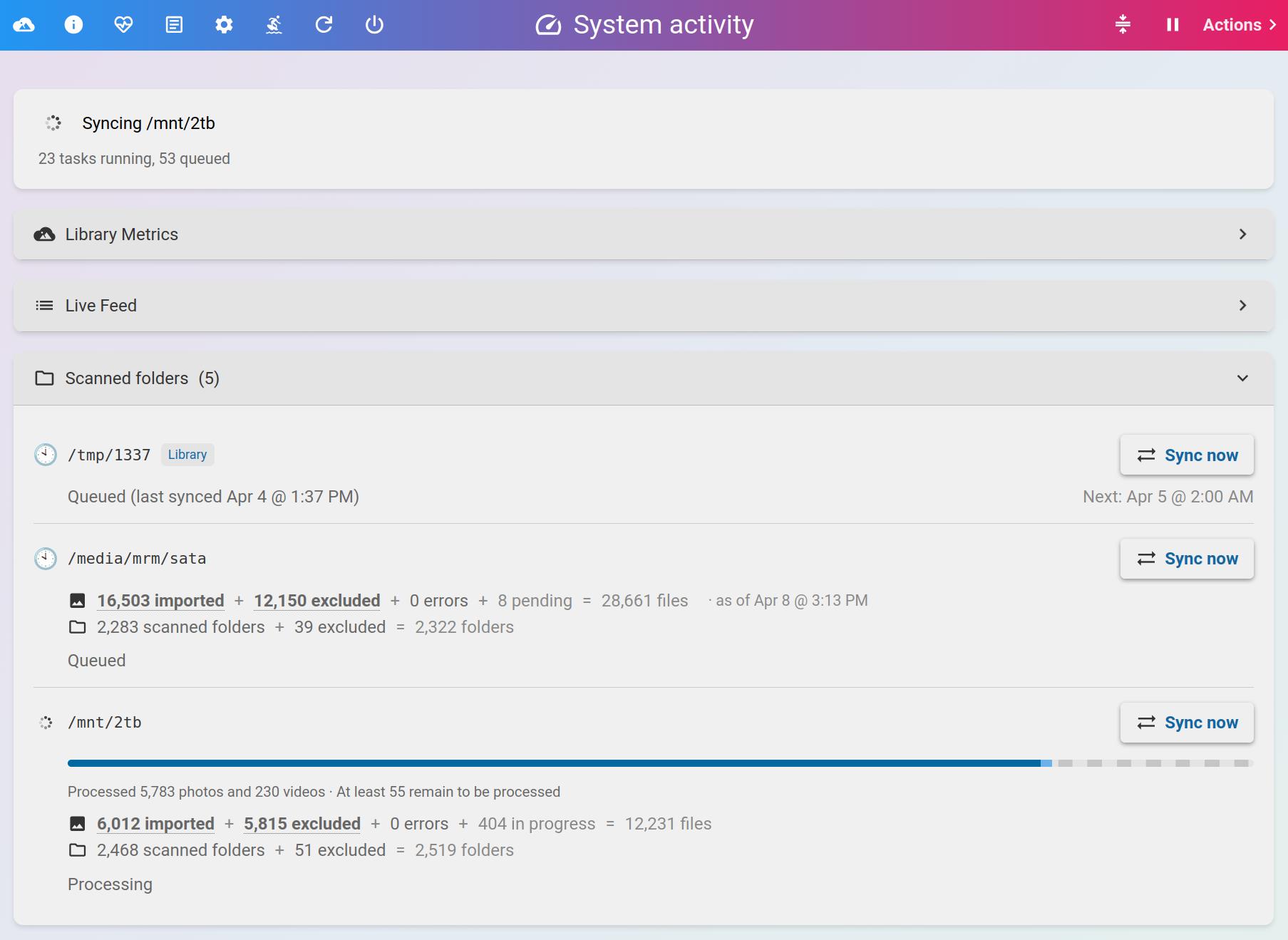 Per-path sync summaries